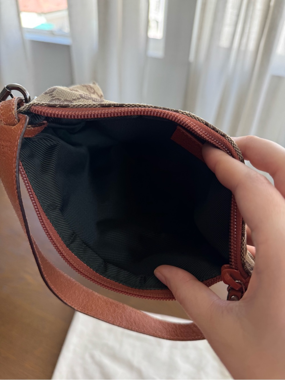 Gucci Beige GG Monogram Mini Wristlet with Brown Trim - Picture 3 of 9